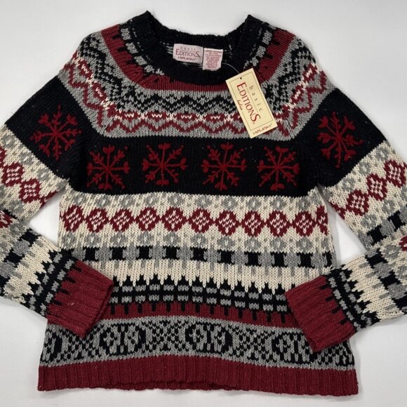 Vintage Christmas Fair Isle Wool Blend Sweater Womens Large Pullover Holiday NEW - Picture 4 of 13